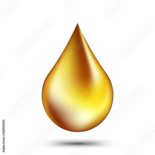 Realistic falling drops of olive oil, honey, natural syrup, essence, or organic oil. Gradient mesh vector illustration