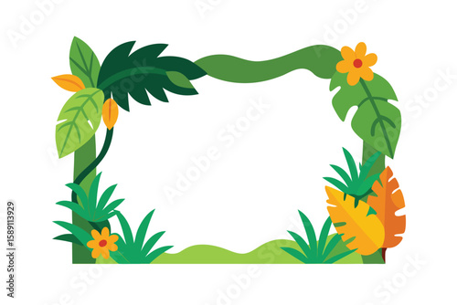 Jungle Floral Frame With Bold Cartoon Lines