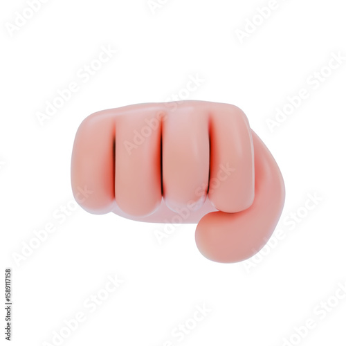 Stylised clenched fist pointing straight ahead. Can denote strength, power or greeting in the form of a fist bump. 3D vector illustration on an isolated background