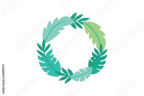 Oval Cartoon Wreath With Flat Tropical Leaves