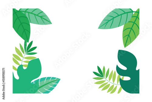 Asymmetrical Tropical Cartoon Leaves Frame