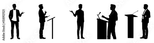 Silhouettes of Public Speakers Lecturing at Podiums