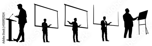 Conference Speakers Silhouettes with Screens and Podium