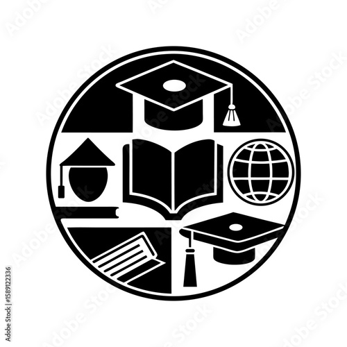School and Education Icon Set on White Background.