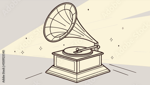 Vintage gramophone record player illustration for music lovers and antique collectors and retro enthusiasts