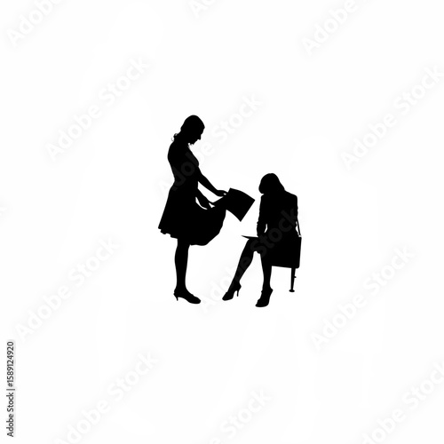 Silhouette of woman fixing dress while waiting for interview on white background
