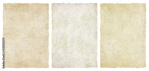 Set of vintage old parchment paper backgrounds with distress textures and rough torn edges
