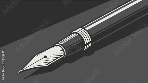 Vintage fountain pen illustration for writing calligraphy and drawing vector design with ink and nib style tool