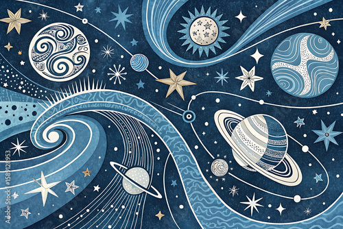 Celestial Space Pattern Illustration | Planets, Stars, and Cosmic  Design