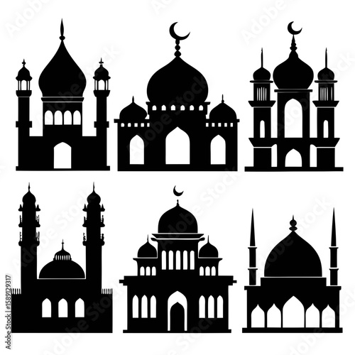 Islamic mosque vector silhouette editable file icon 