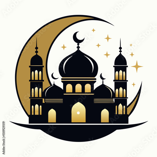 Islamic mosque vector silhouette editable file icon 