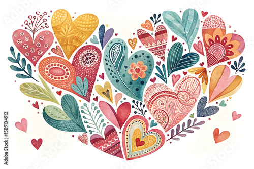 Whimsical Heart Pattern Illustration | Decorative Watercolor Love Art