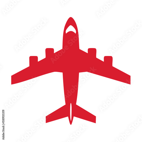 Red Plane Icon on Black Background Aerial View of Aircraft Symbol