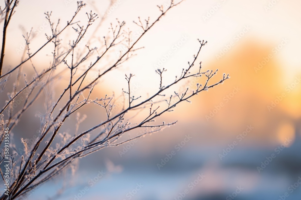 Obraz premium Frosty Winter Branches at Sunrise