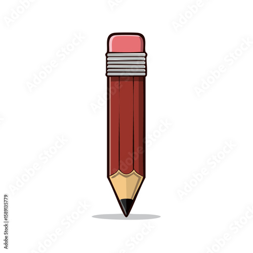 Illustrated Maroon Pencil with Eraser and Graphite Tip Drawing Supply Tool on Black