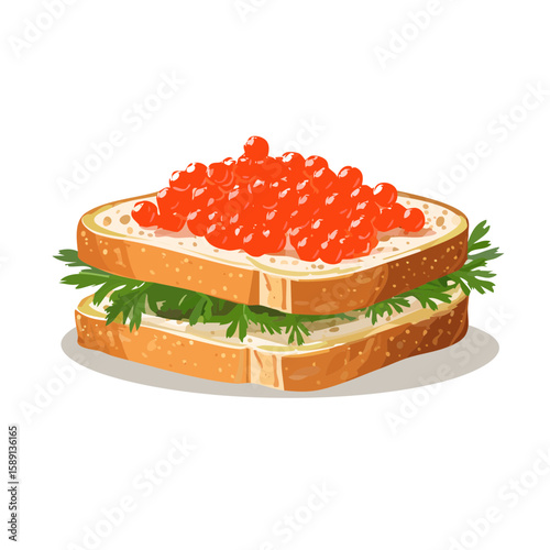 Red Caviar Sandwich Illustration: Delicious Food Icon for Gastronomy and Cuisine