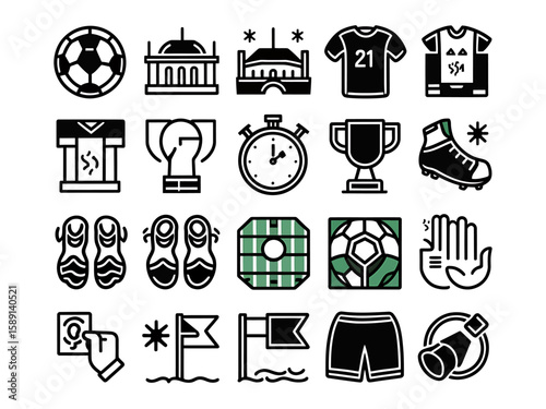 Collection of soccer football sport icons and symbols for game and competition