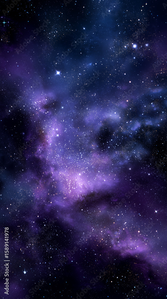 Obraz premium Deep Galaxy Wallpaper with Glowing Nebula and Stars – Cinematic Space Design in Purple and Blue for Phones