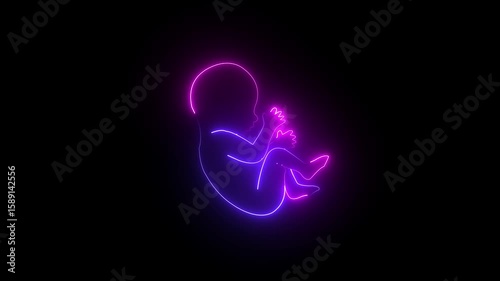 glowing child from the future and a placenta in the uterus. Glowing neon embryo child icon in line style. human anatomy baby.