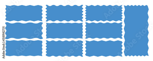 PrintPrintRectangle shape frame with zigzag edge. Set of Zigzag and colorful Shapes.Blue postage stamps set.