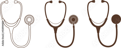 Three stethoscopes in different styles showcase medical equipment, offering a visual representation of healthcare, diagnosis, and the essential tools used by doctors and nurses.