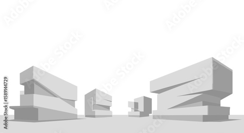 Minimalist abstract cityscape with geometric architecture in perspective