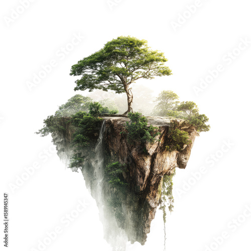 Fototapeta Naklejka Na Ścianę i Meble -  Floating island with a waterfall and lush tree