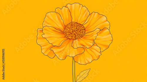 Single orange yellow flower illustration