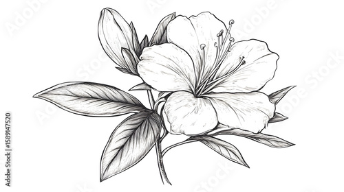 Detailed graphite pencil illustration of blooming flower