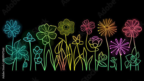 Colorful neon flowers background design