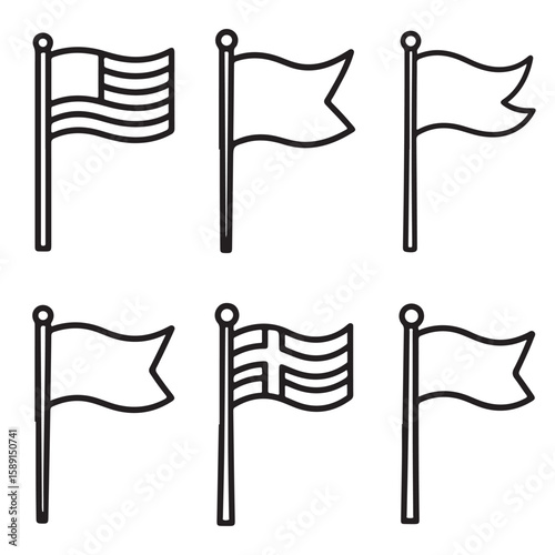 set of flag icon silhouette vector 