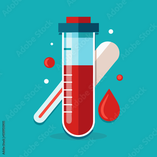 Blood test vial design, medical laboratory illustration, healthcare concept