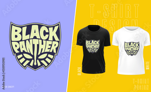 Black Panther T Shirt Design Concept Featuring a Stylized Logo on Black and White Shirts