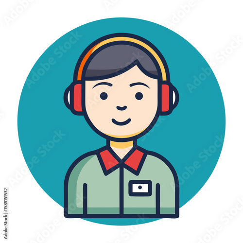Contact seller icon with headphones, customer service illustration, support concept