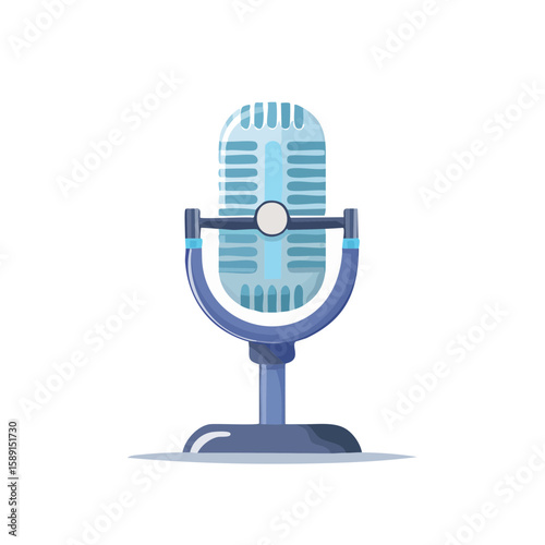 Vintage microphone illustration for audio recording broadcasting or podcasting studio equipment concept microphone blue design