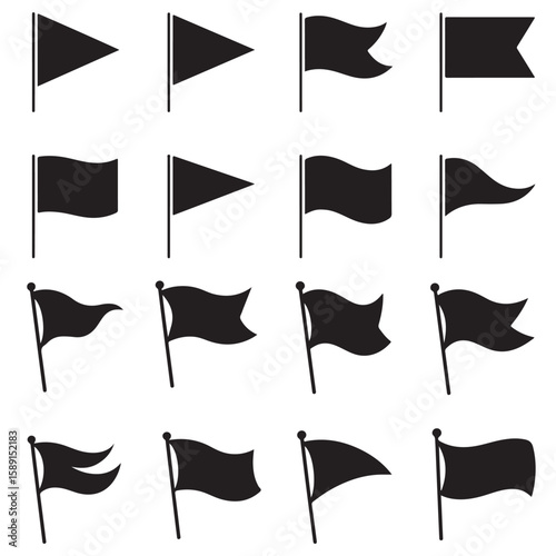 set of flag icon silhouette vector 