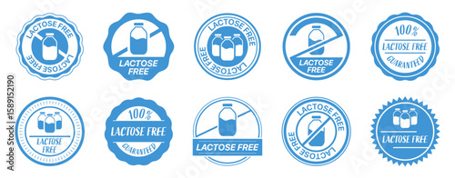 Lactose free labels for dairy free product badges and healthy nutrition emblems suitable for allergy safe food packaging