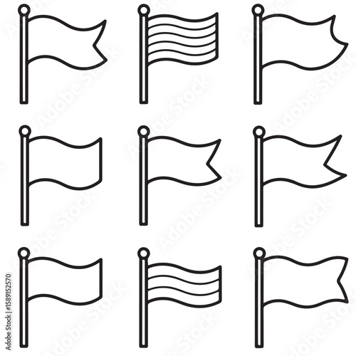 set of flag icon silhouette vector 