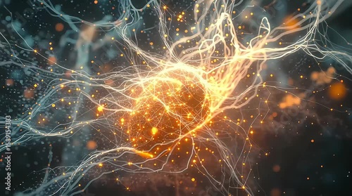 An abstract representation of brain wave activity or  AI algorithms, Neuron system 