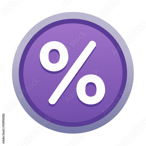 Isolated Percent Sign Illustration on Purple Button Graphic Symbol for Discount and Finance Concepts