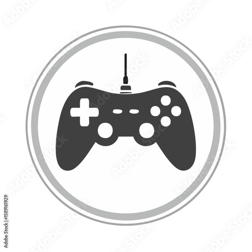 Game controller illustration in a circular icon for digital entertainment or recreational video gaming concept