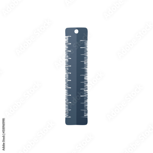 Blue ruler measuring tool isolated on black background. Precision instrument for school and office use. Vector flat illustration.