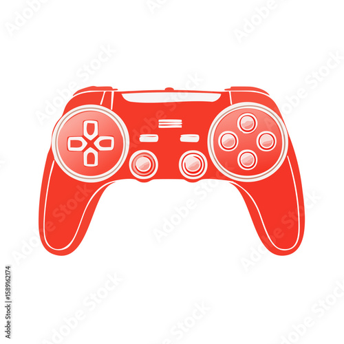 Red game controller illustration on black background for gaming or interactive media design
