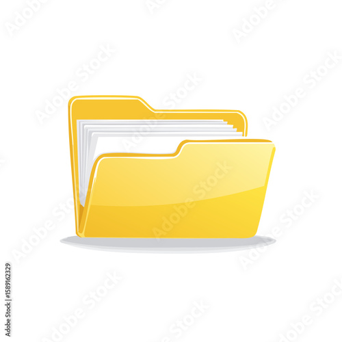 Shiny Yellow Folder Icon With Documents Files Organizing Data Management Information Graphic Resource Open
