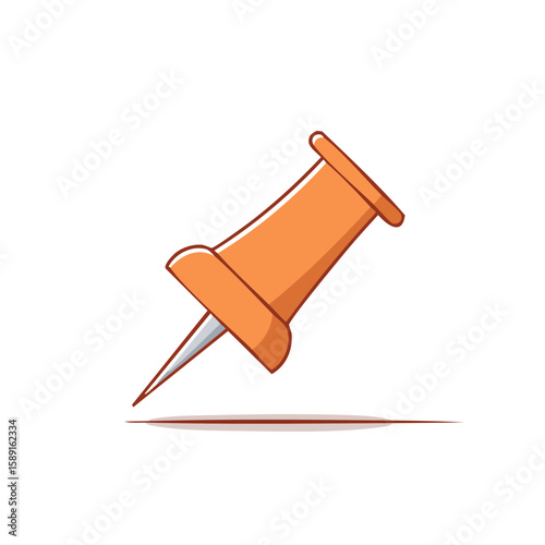 Orange pushpin vector illustration simple design on black background. Concept for stationery item, pinboard or noticeboard.