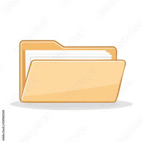 Yellow Folder Graphic with White Documents Vector Illustration File Management Icon