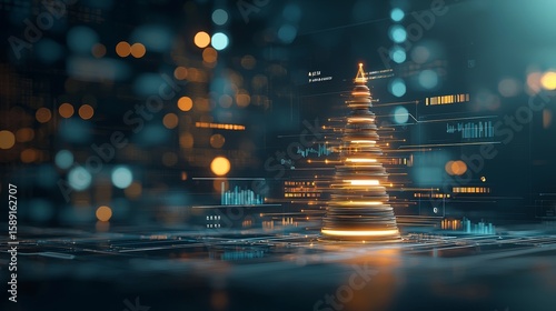 Dynamic digital tree visualization virtual environment 3d animation futuristic city high-tech aesthetic