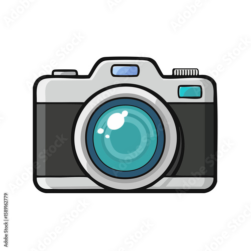 Cartoon Camera Illustration Photography Equipment Lens Icon on Black Background