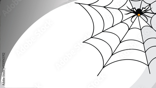 A spider web with a spider in the upper right corner on a white and gray gradient background scene