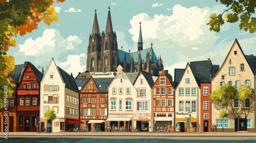 Cologne Germany Poster Illustration Travel Print Decor Gift Paper Canvas Wall Retro Art